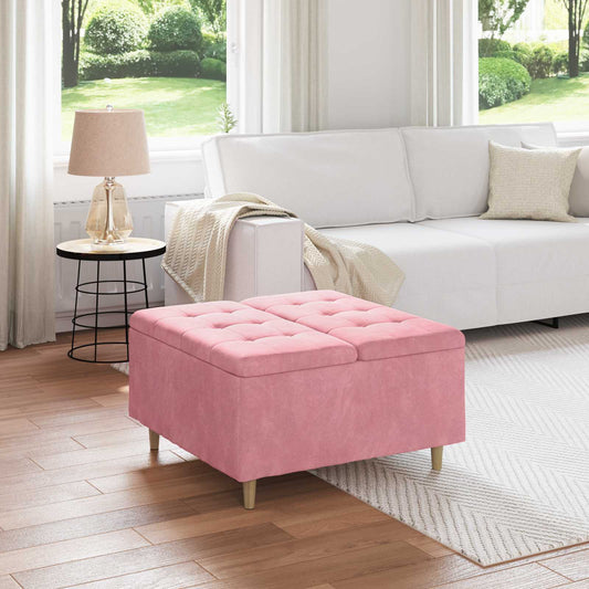 Úložný Taburet S Polštářem Růžová 80 X 80 X 45 Cm Samet