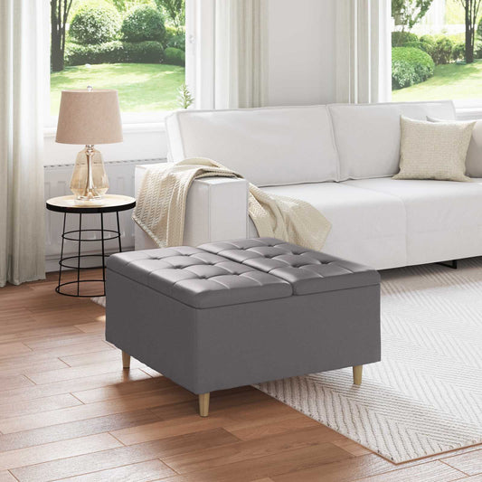 Úložný Taburet S Polštářem Šedý 80 X 80 X 45 Cm Umělá Kůže