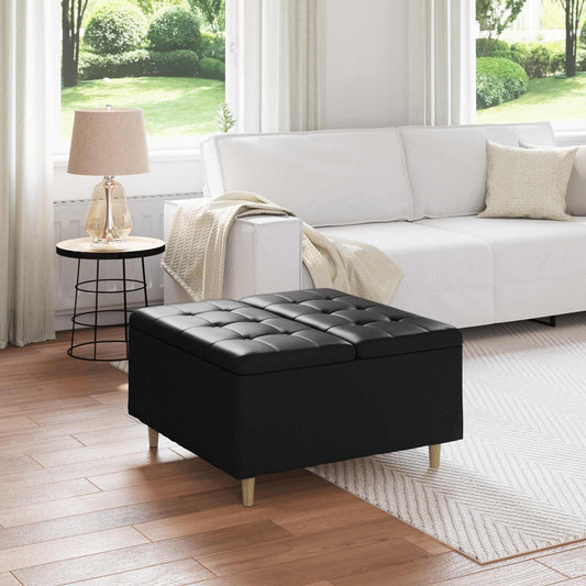 Úložný Taburet S Polštářem Černý 80 X 80 X 45 Cm Umělá Kůže