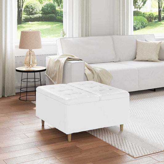 Úložný Taburet S Polštářem Bílý 80 X 80 X 45 Cm Umělá Kůže