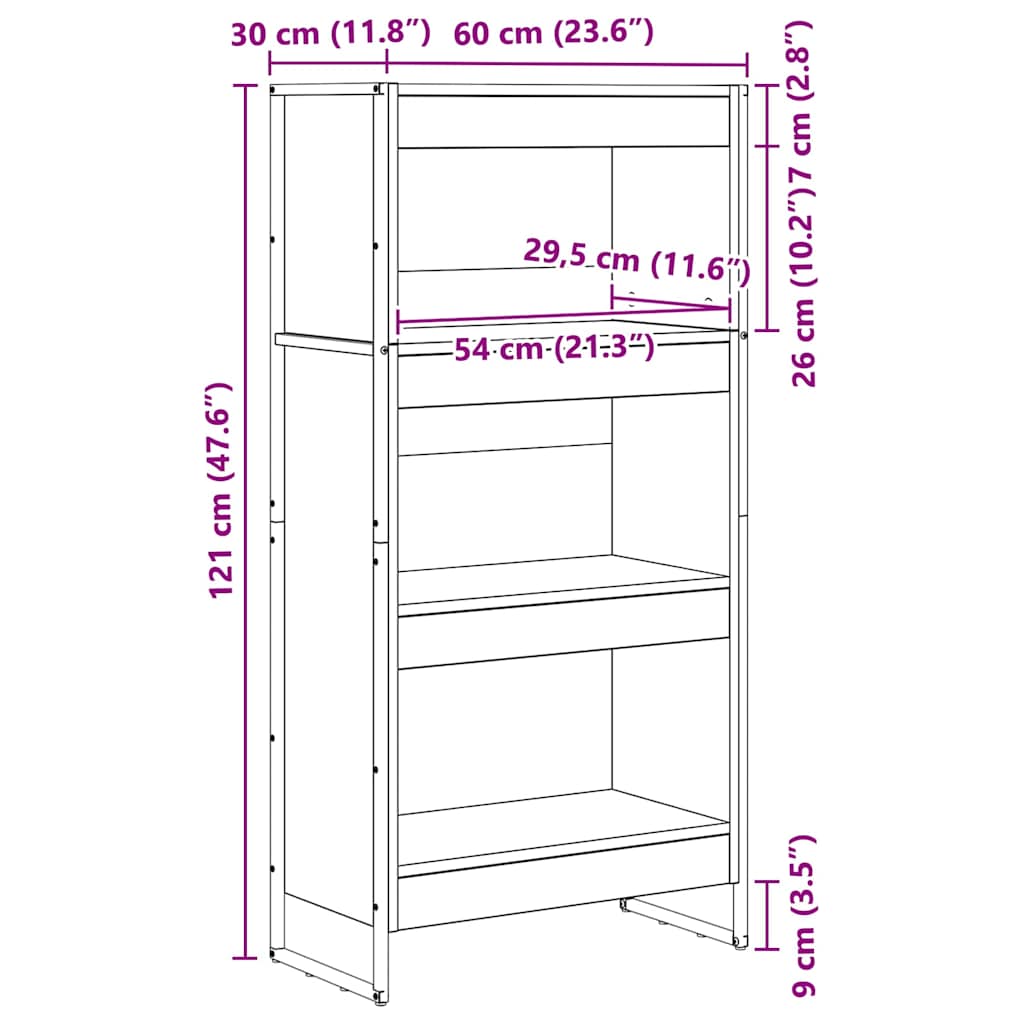 Knihovna 60 X 30 X 121 Cm Kompozitní Dřevo Staré Dřevo