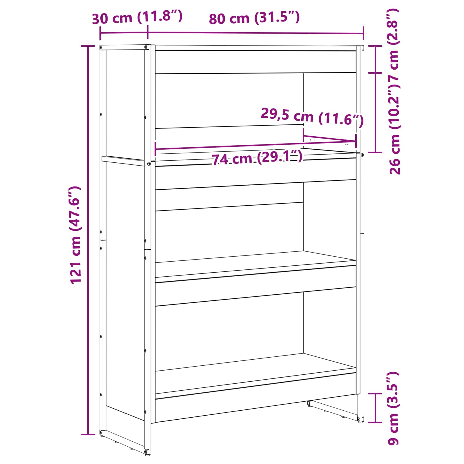 Knihovna 80 X 30 X 121 Cm Kompozitní Dřevo Umělecký Dub