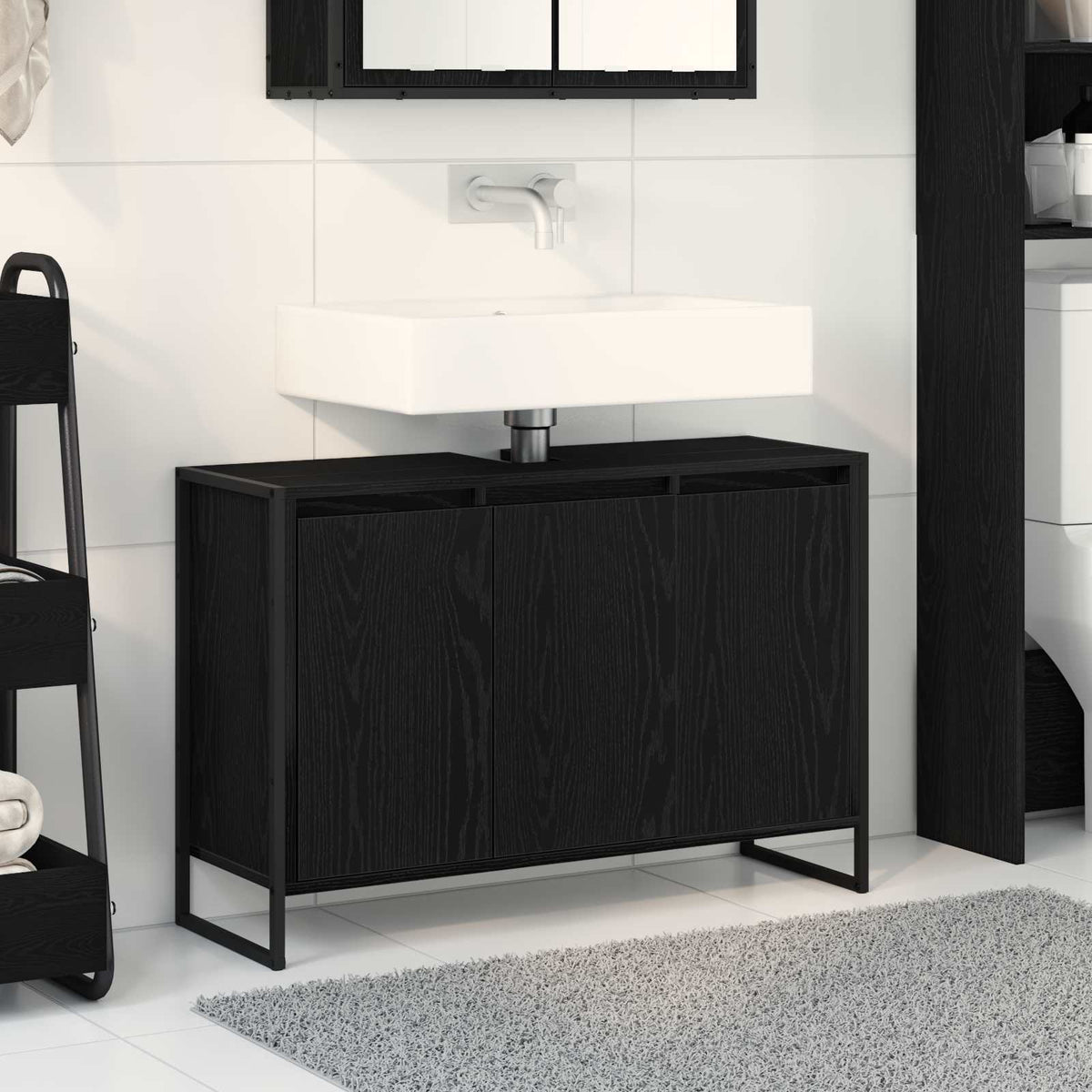 Koupelnová Skříň Černý Dub 90 X 30 X 60 Cm Kompozitní Dřevo