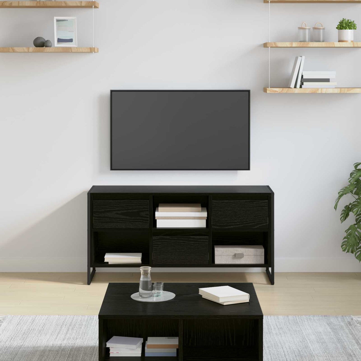 Televizní Skříň 100 X 36 X 49,5 Cm Černý Dub Kompozitní Dřevo