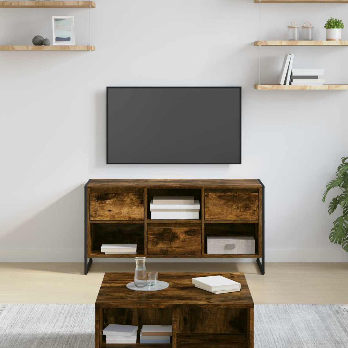 Televizní Skříň 100 X 36 X 49,5 Cm Kouřový Dub Kompozitní Dřevo