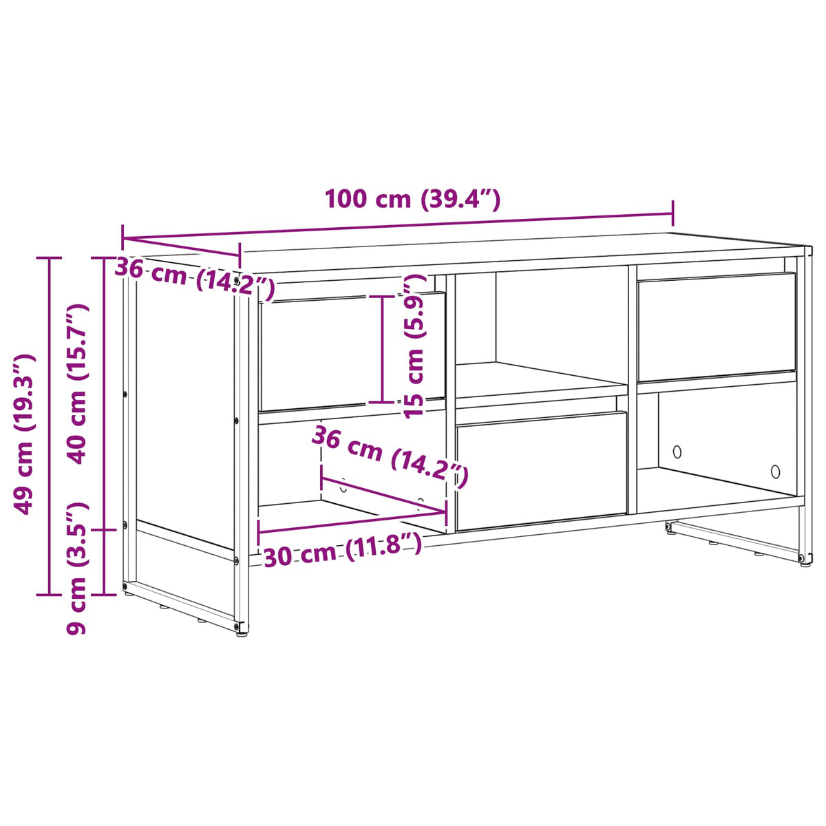 Televizní Skříň 100 X 36 X 49,5 Cm Kouřový Dub Kompozitní Dřevo