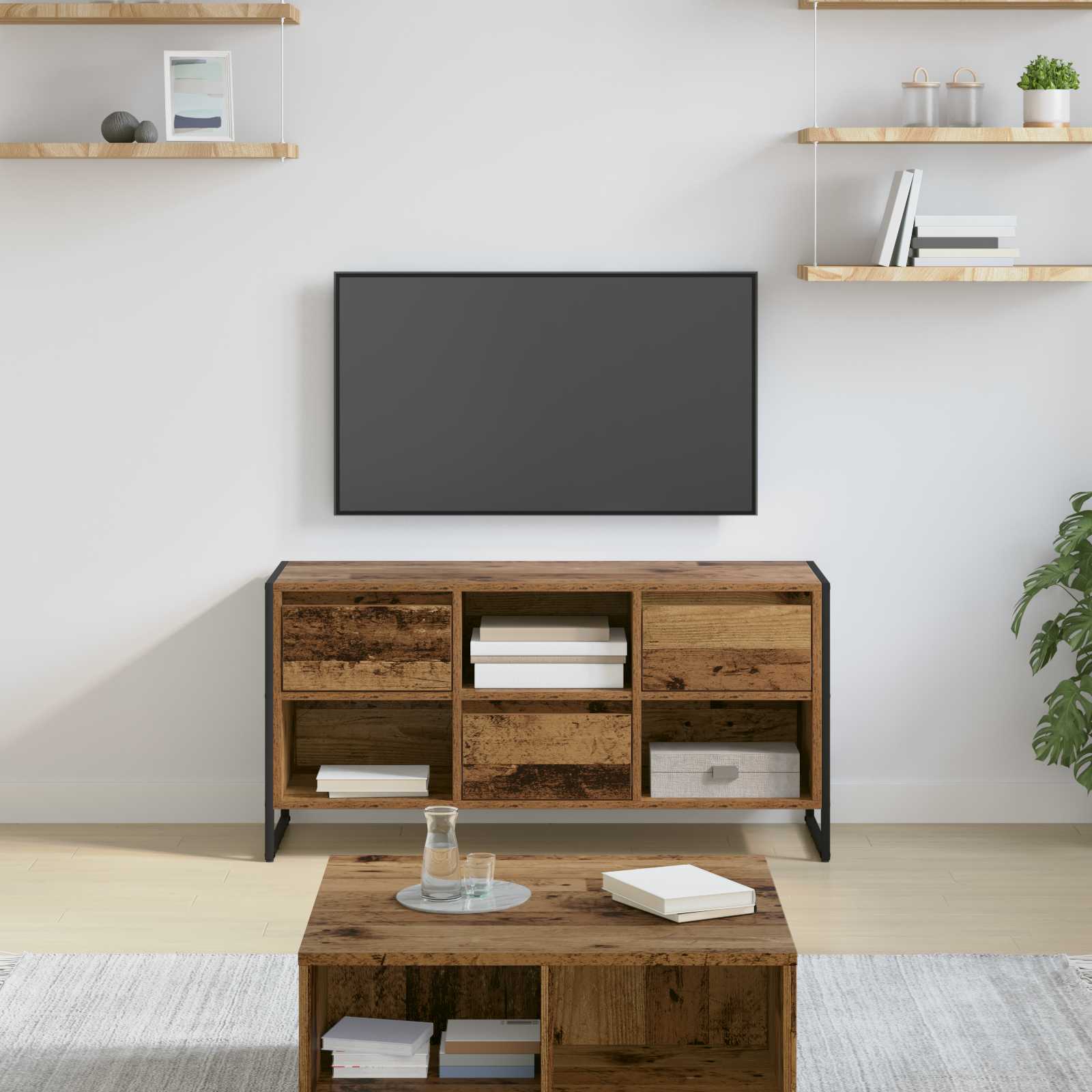 Televizní Skříň 100 X 36 X 49,5 Cm Staré Dřevo Kompozitní Dřevo