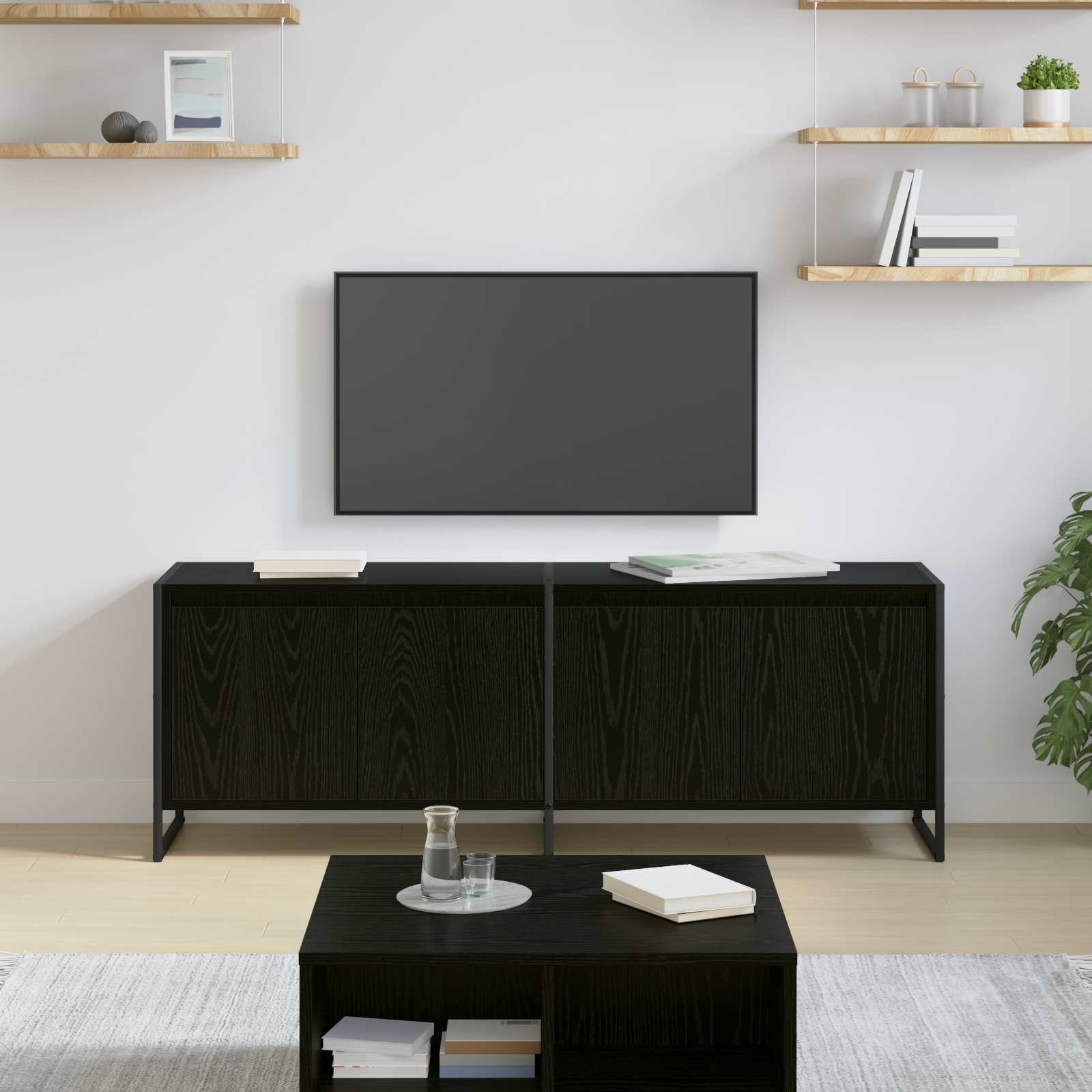 Televizní Skříň 140 X 36 X 49.5 Cm Černý Dub Kompozitní Dřevo