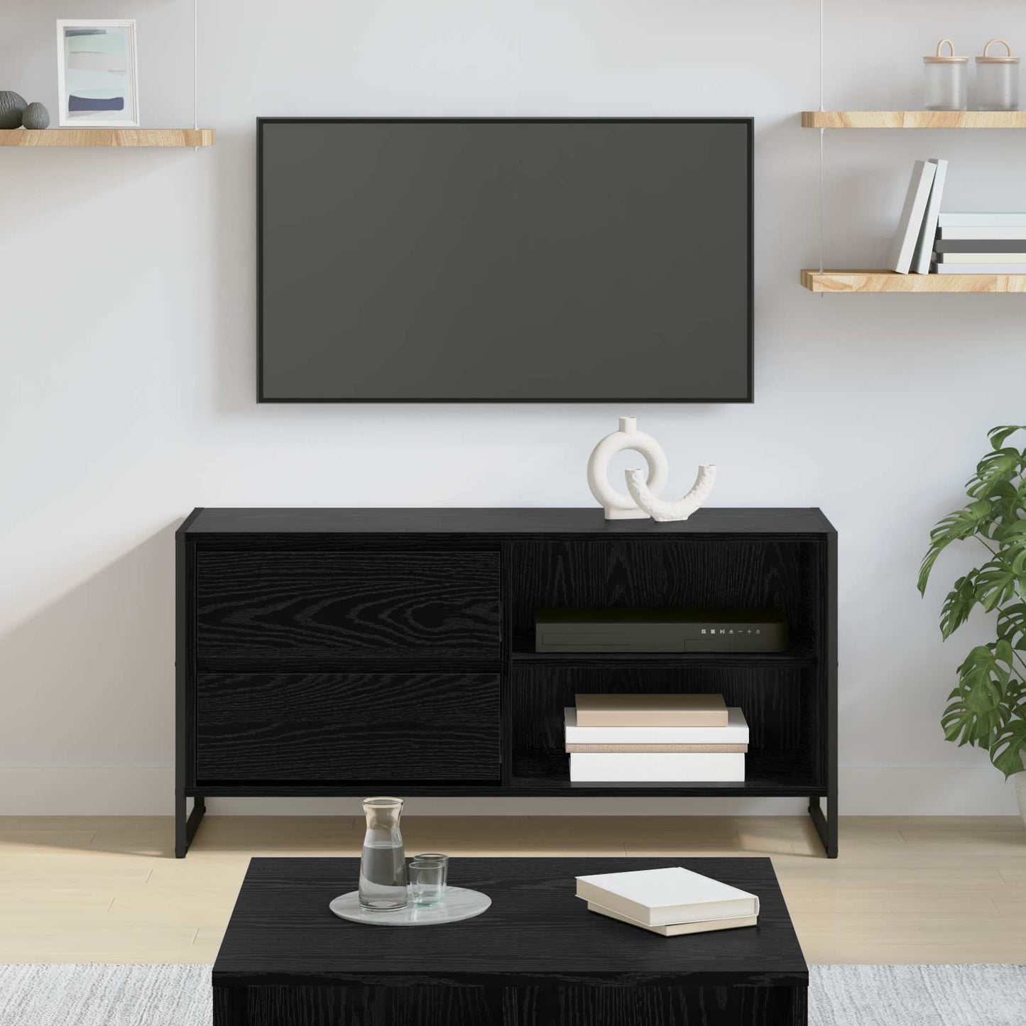 Televizní Skříň 100 X 36 X 49,5 Cm Černý Dub Kompozitní Dřevo