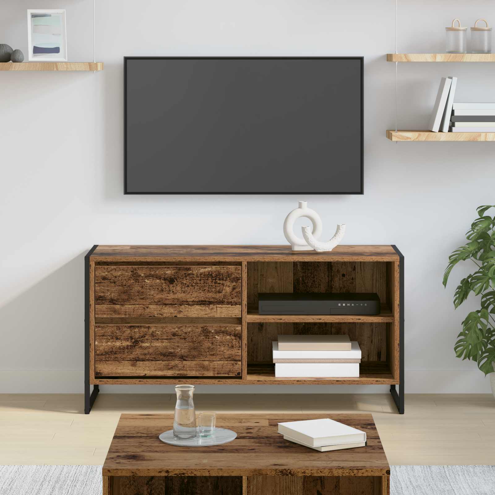 Televizní Skříň 100 X 36 X 49,5 Cm Staré Dřevo Kompozitní Dřevo