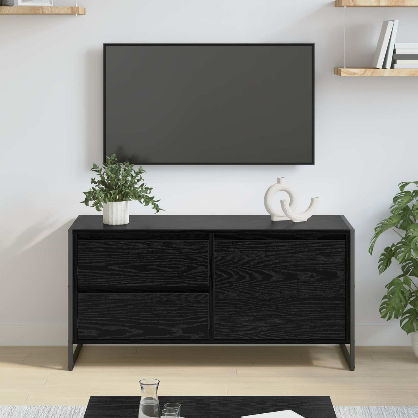 Televizní Skříň 100 X 36 X 49.5 Cm Černý Dub Kompozitní Dřevo
