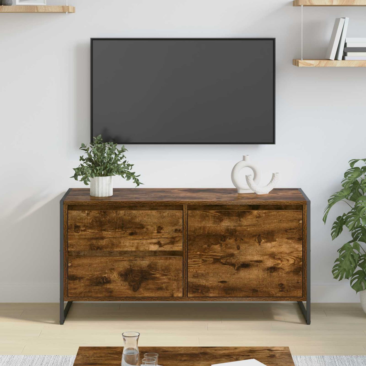 Televizní Skříň 100 X 36 X 49.5 Cm Kouřový Dub Kompozitní Dřevo