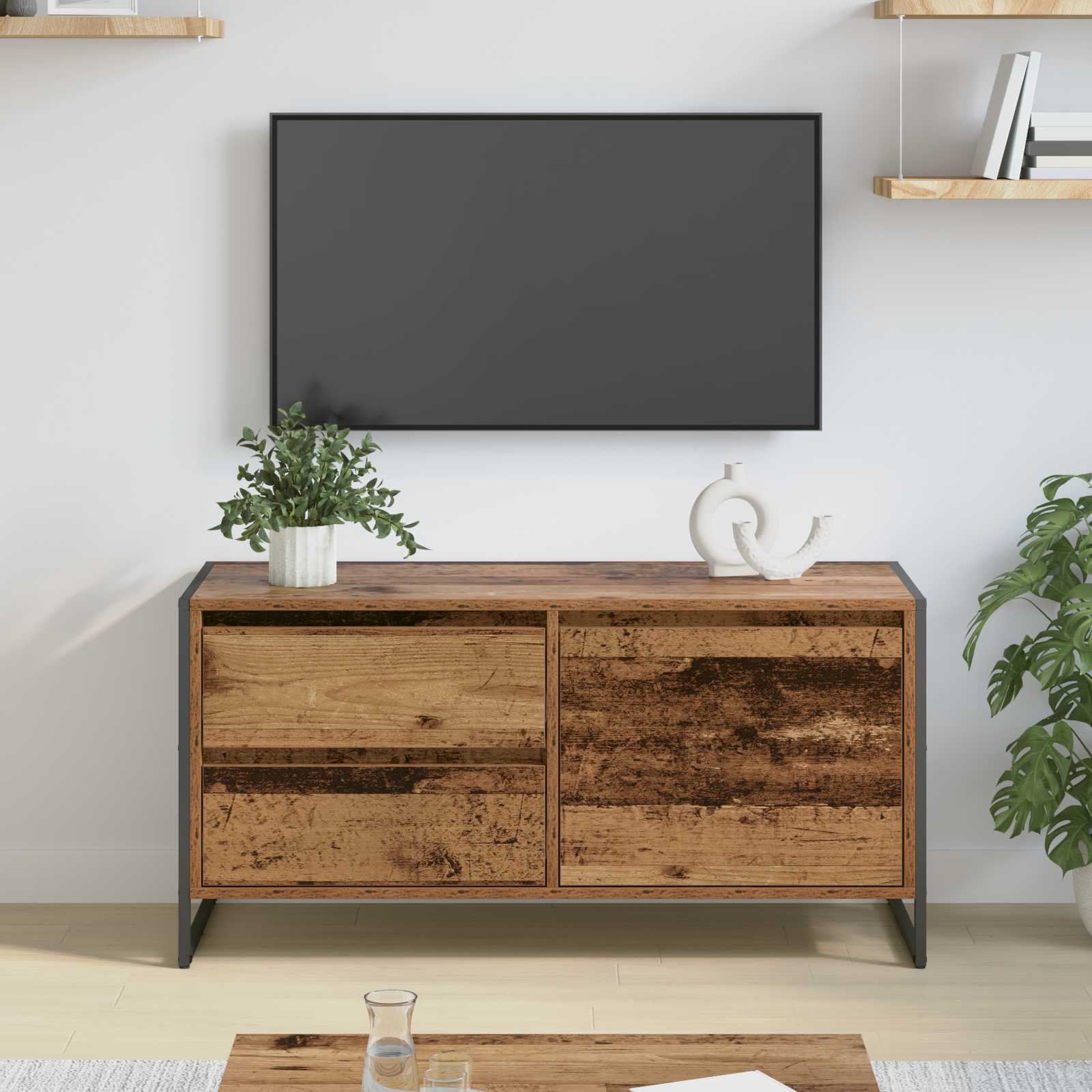Televizní Skříň 100 X 36 X 49.5 Cm Staré Dřevo Kompozitní Dřevo