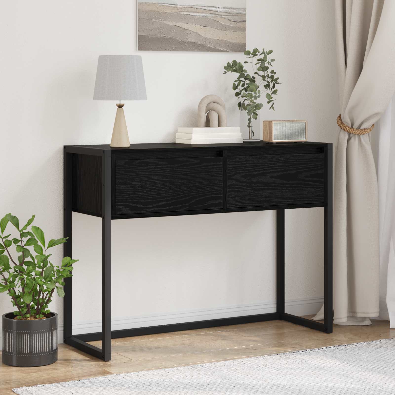 Odkládací Stolek Černý Dub 100 X 36 X 75 Cm Kompozitní Dřevo