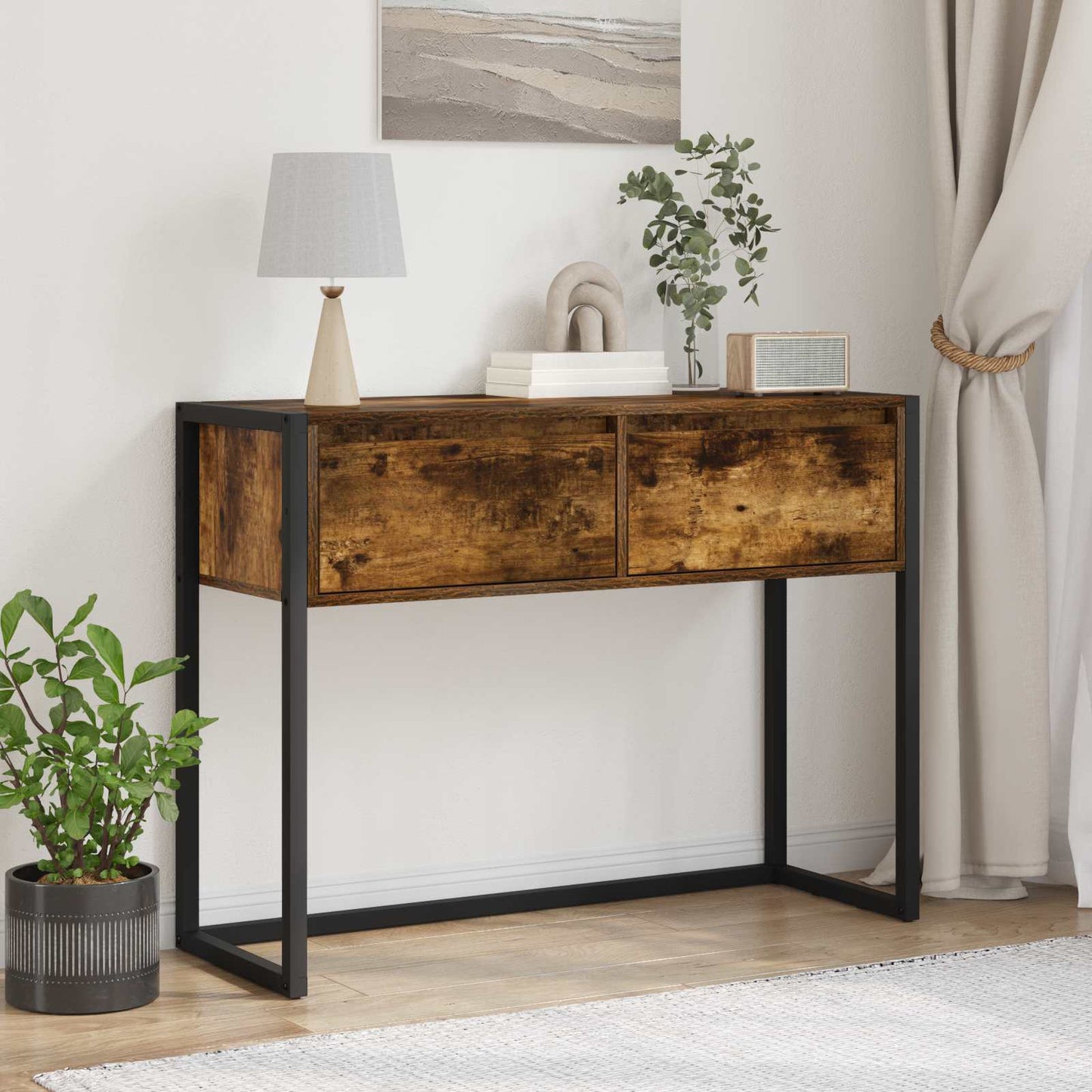 Odkládací Stolek Kouřový Dub 100 X 36 X 75 Cm Kompozitní Dřevo