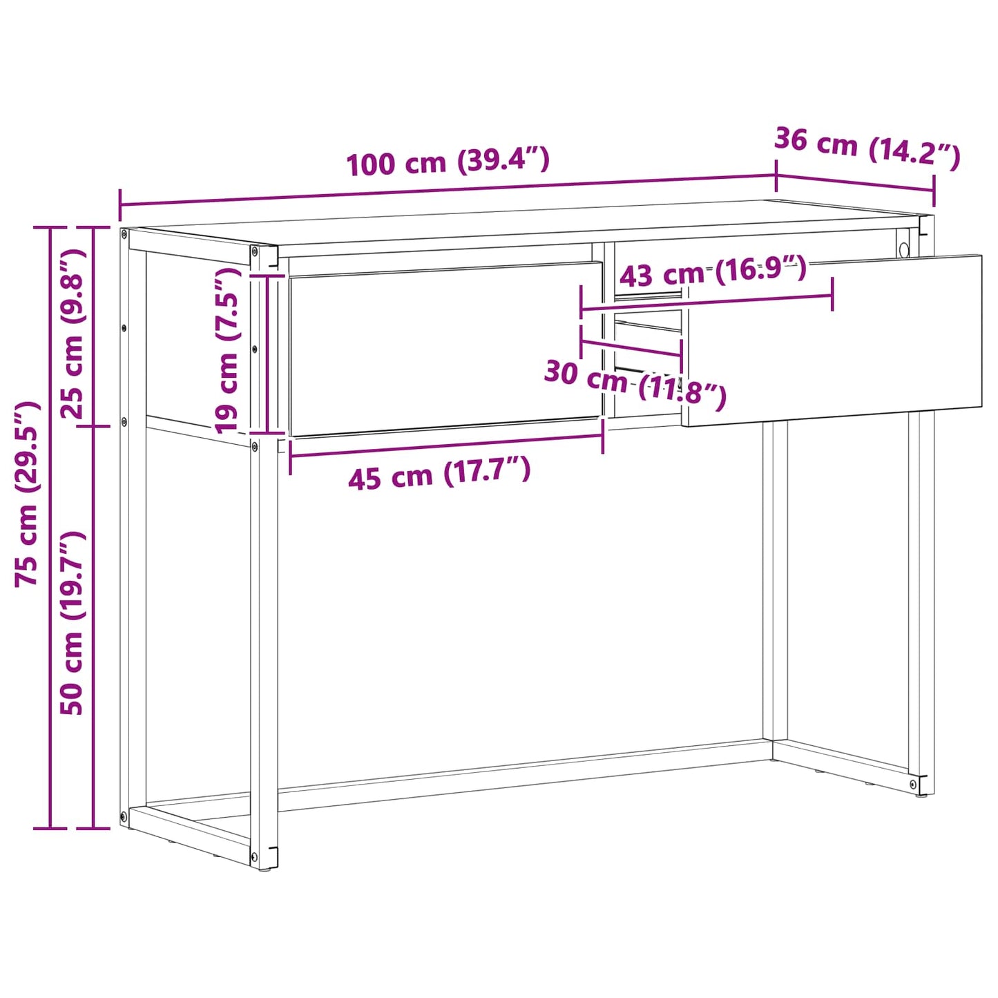 Odkládací Stolek Kouřový Dub 100 X 36 X 75 Cm Kompozitní Dřevo