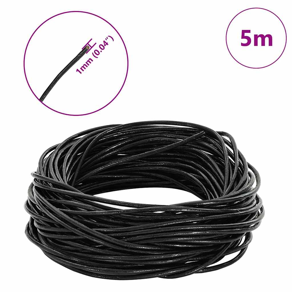 Kožený Provázek Černá Ø1 Mm X 5 M Kůže