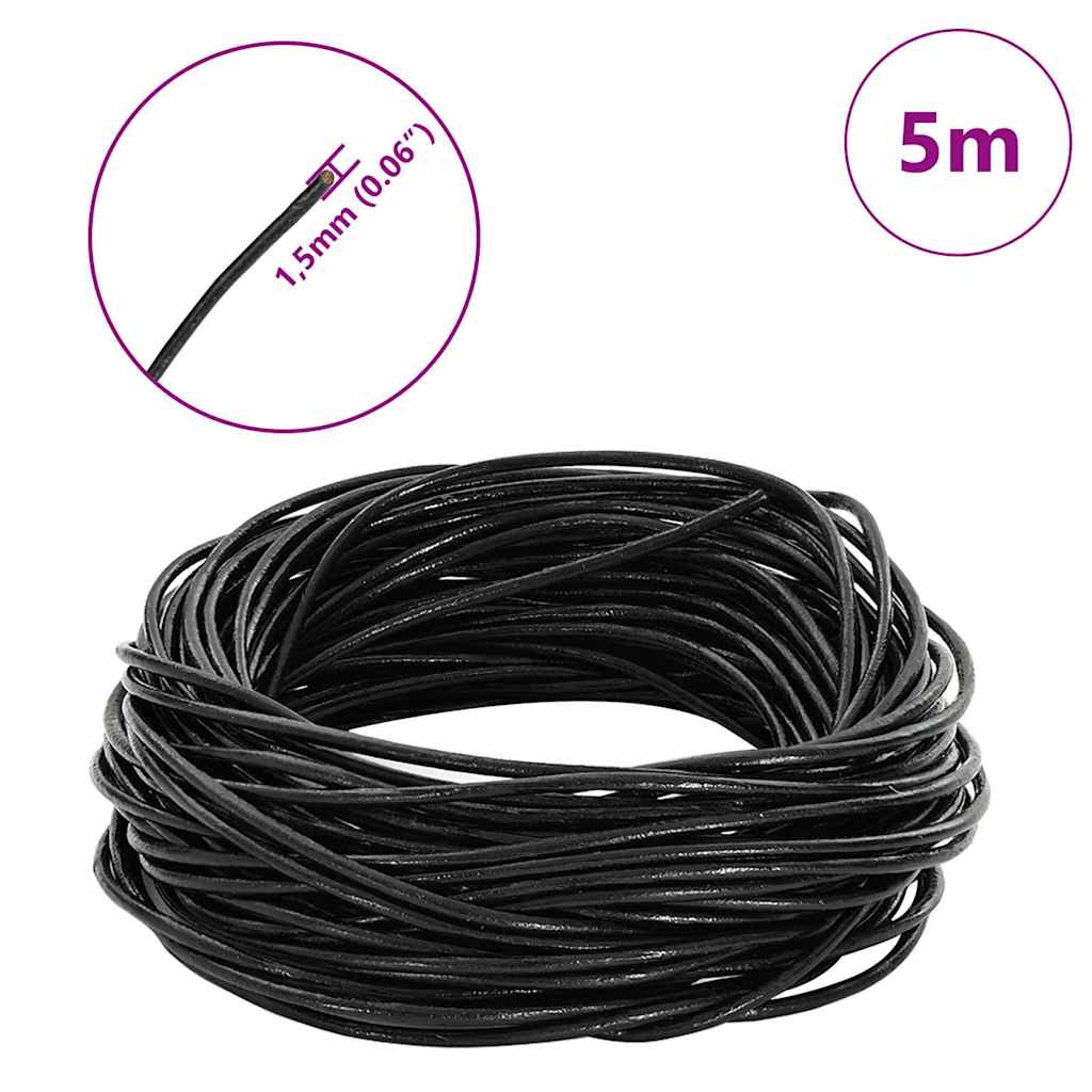 Kožený Provázek Černá Ø1,5 Mm X 5 M Kůže