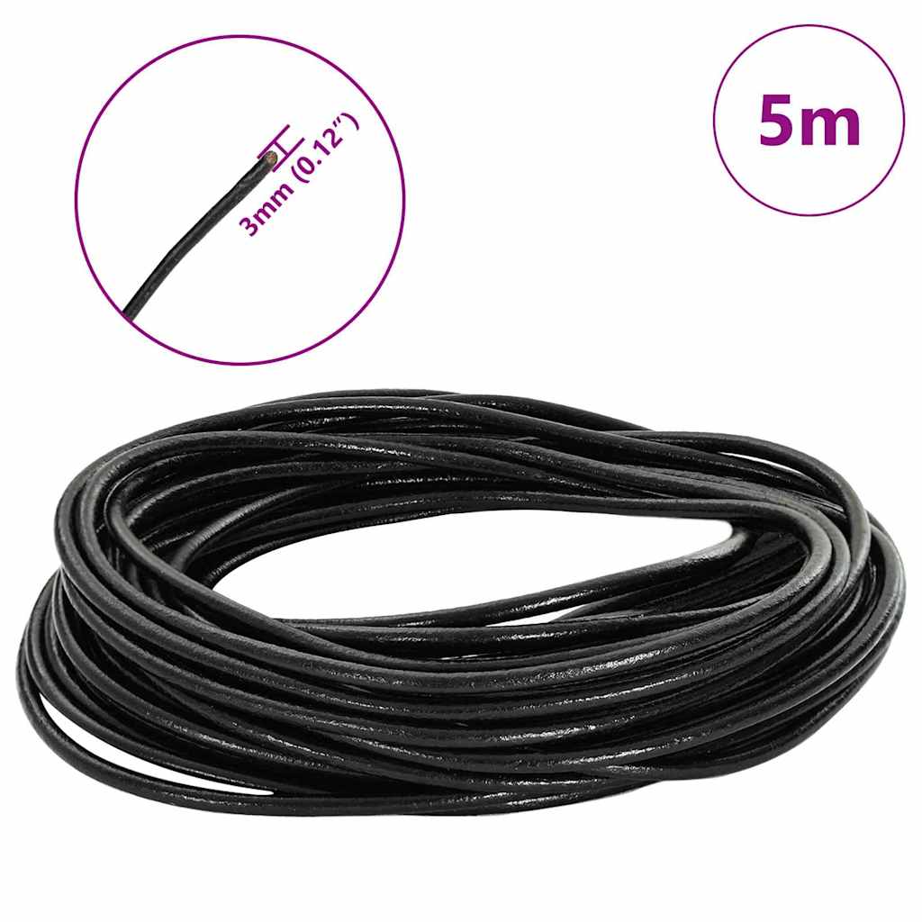 Kožený Provázek Černá Ø3 Mm X 5 M Kůže