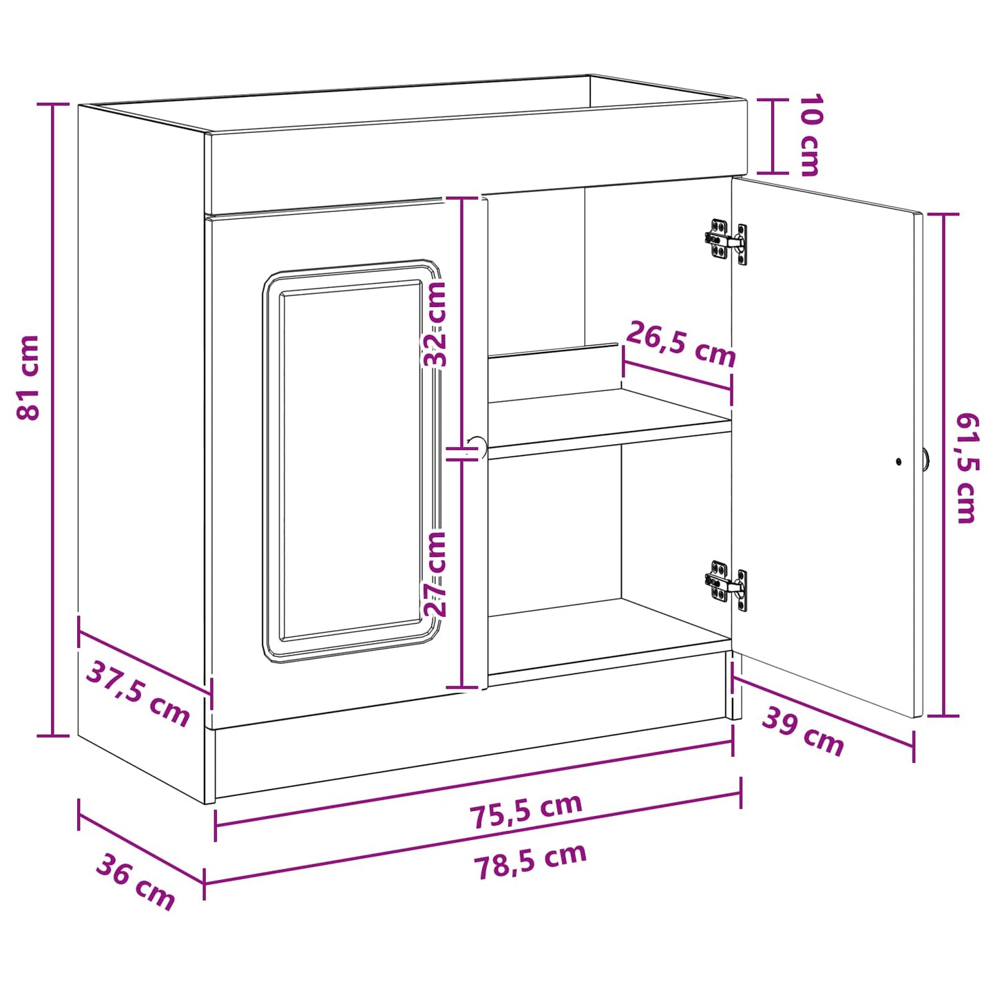 Koupelnová Skříňka Pod Umyvadlo Kouřový Dub 78,5 X 37,5 X 81 Cm