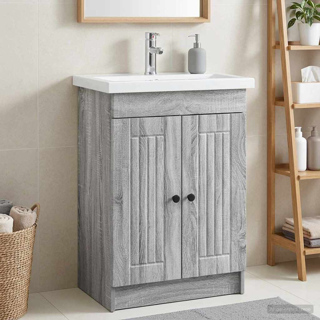 Koupelnová Skříňka Pod Umyvadlo Šedý Sonoma 56 X 37,5 X 81 Cm