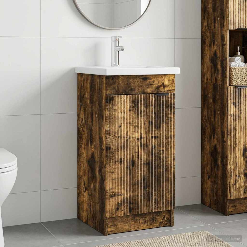 Koupelnová Skříňka Se Dřezem Kouřový Dub 42 X 40 X 84,5 Cm