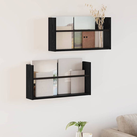 Regál Na Časopisy S Policí 2 Ks Černý Dub 60 X 12 X 30 Cm