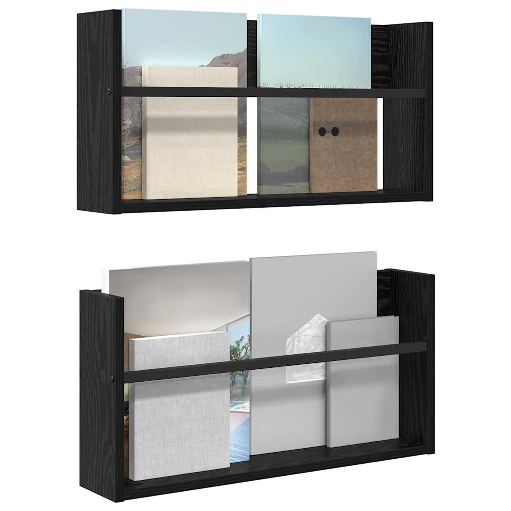 Regál Na Časopisy S Policí 2 Ks Černý Dub 60 X 12 X 30 Cm