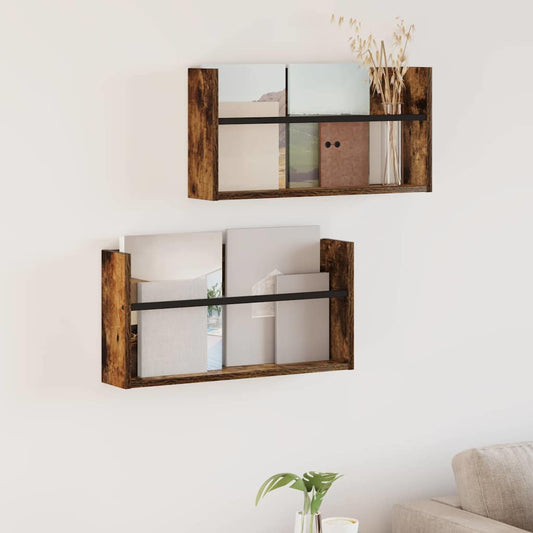 Regál Na Časopisy S Policí 2 Ks Kouřový Dub 60 X 12 X 30 Cm