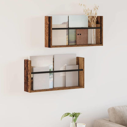 Regál Na Časopisy S Policí 2 Ks Staré Dřevo 60 X 12 X 30 Cm