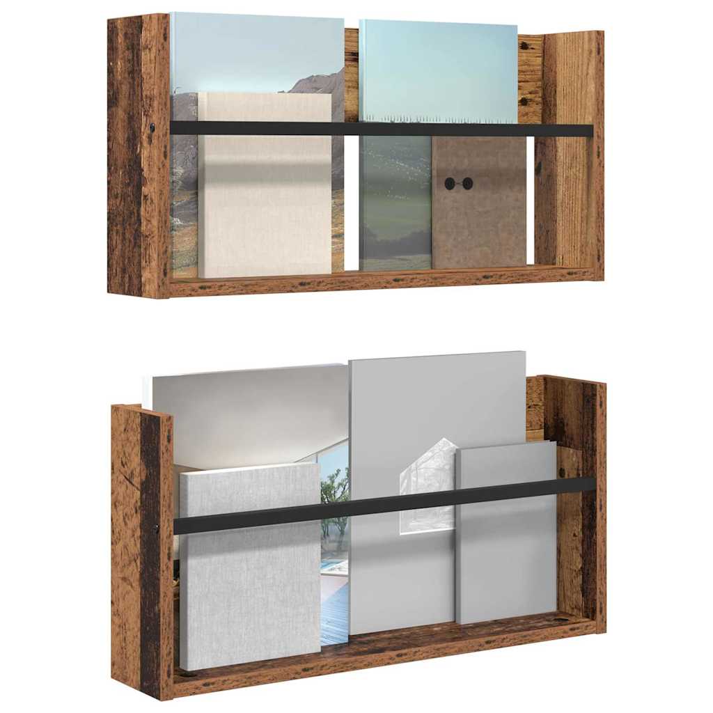 Regál Na Časopisy S Policí 2 Ks Staré Dřevo 60 X 12 X 30 Cm