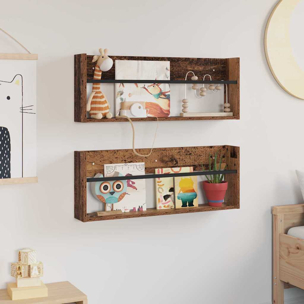 Regál Na Časopisy S Policí 2 Ks Staré Dřevo 80 X 12 X 30 Cm