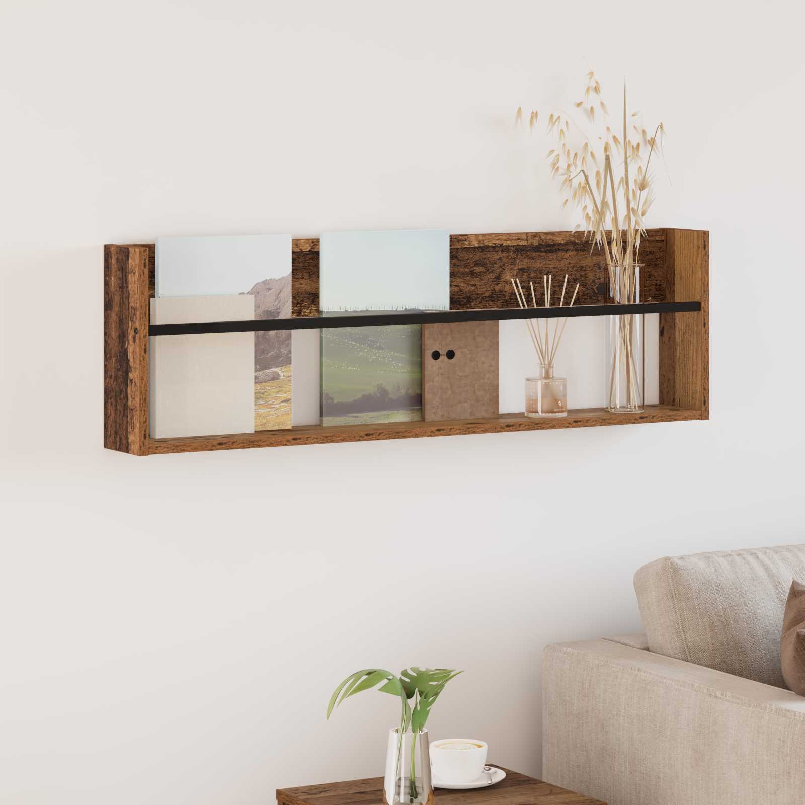 Regál Na Časopisy Staré Dřevo 100 X 12 X 30 Cm Kompozitní Dřevo