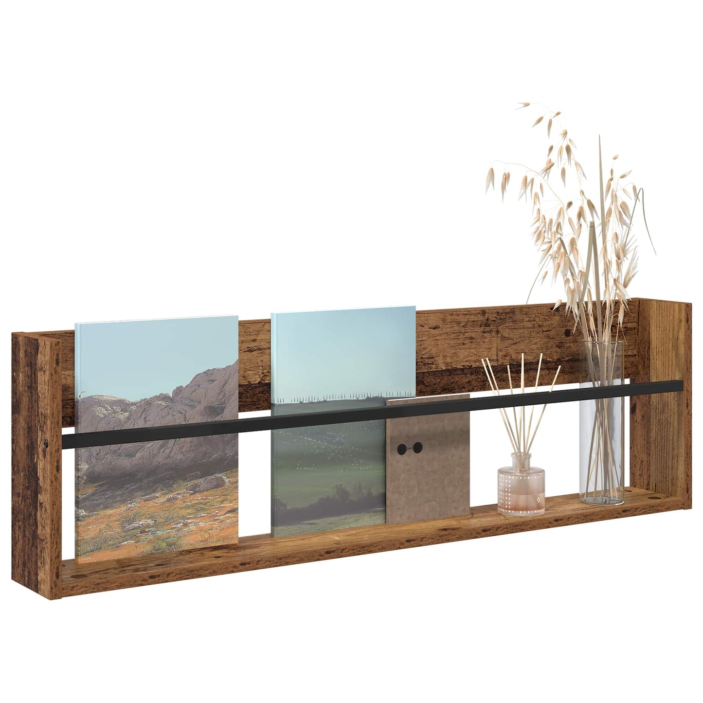 Regál Na Časopisy Staré Dřevo 100 X 12 X 30 Cm Kompozitní Dřevo