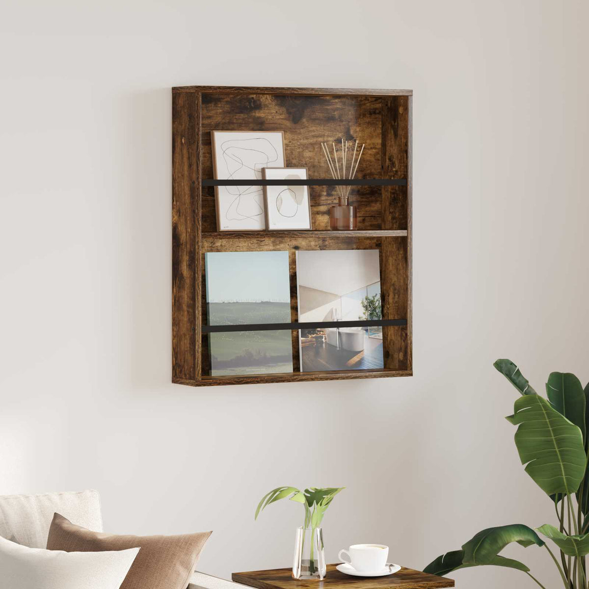 Regál Na Časopisy Kouřový Dub 60 X 12 X 70 Cm Kompozitní Dřevo