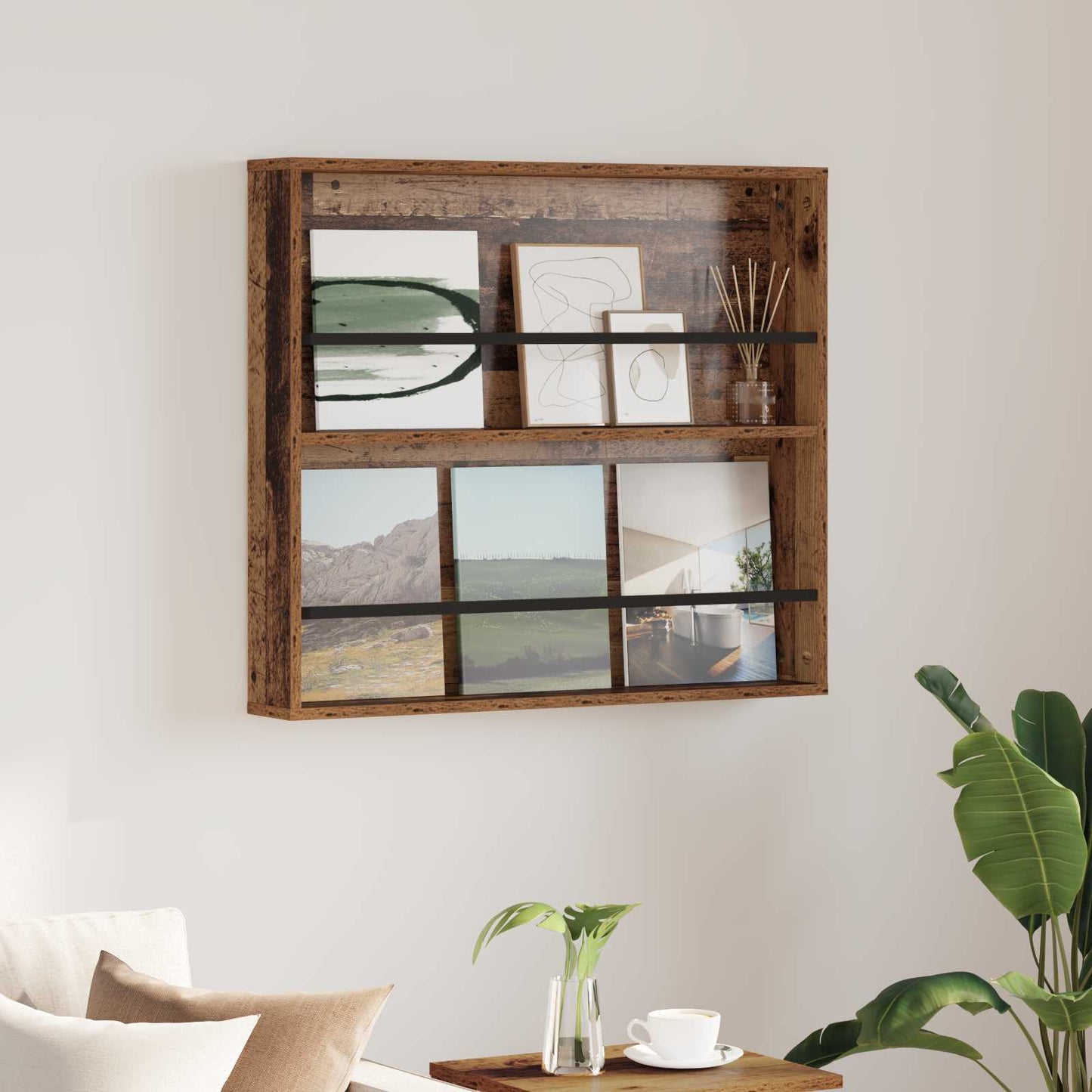 Regál Na Časopisy Staré Dřevo 80 X 12 X 70 Cm Kompozitní Dřevo