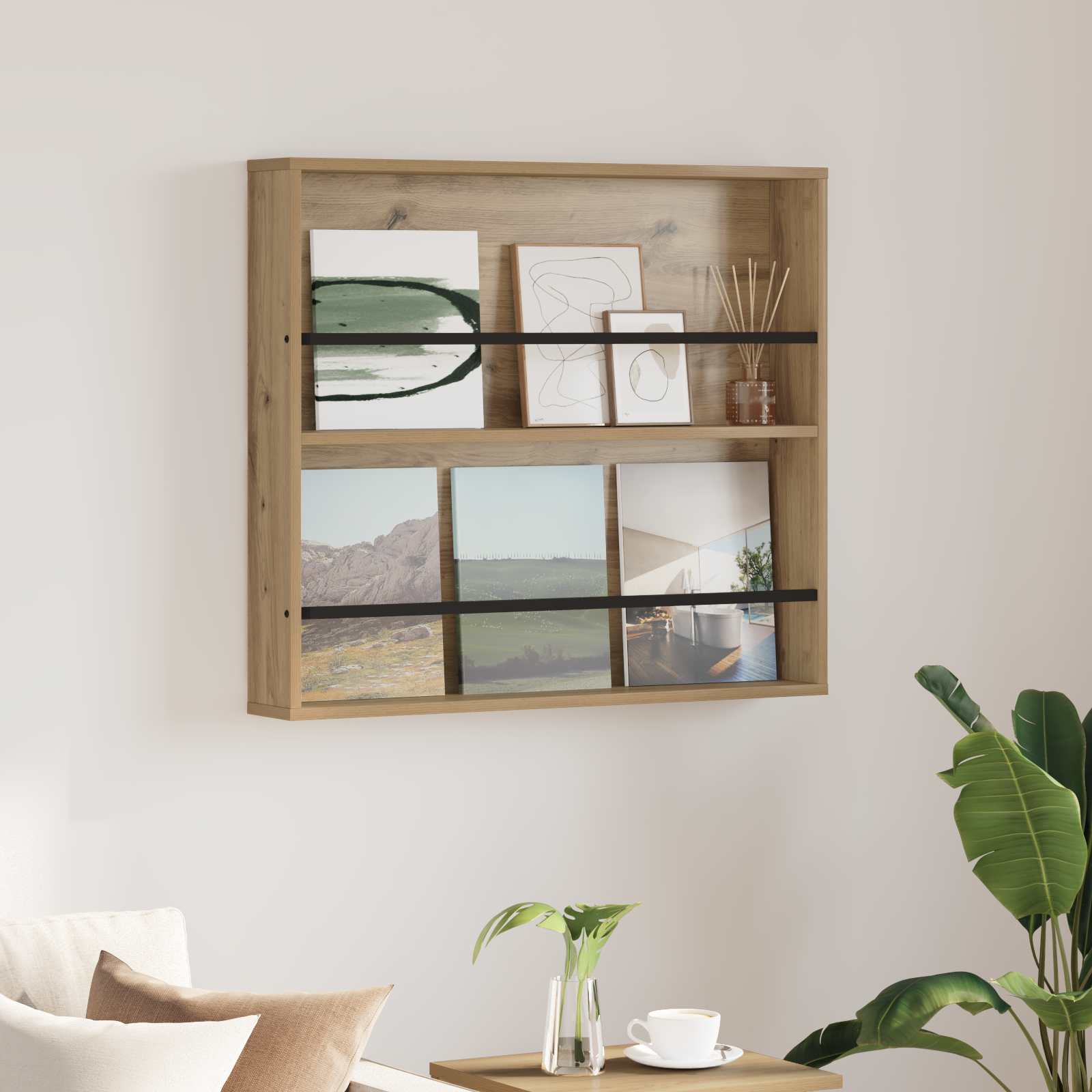 Regál Na Časopisy S Policí Artisanový Dub 80 X 12 X 70 Cm