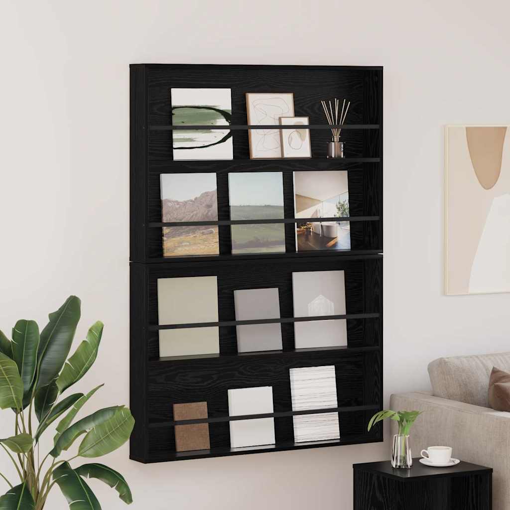 Regál Na Časopisy S Policí 2 Ks Černý Dub 100 X 12 X 70 Cm