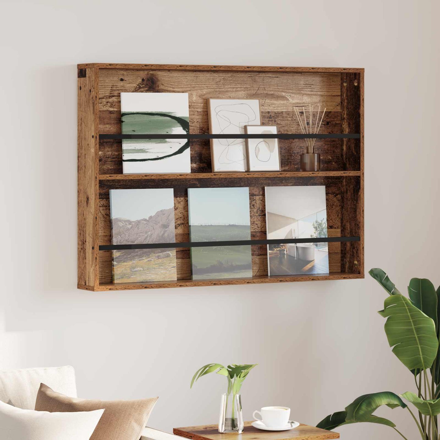 Regál Na Časopisy Staré Dřevo 100 X 12 X 70 Cm Kompozitní Dřevo