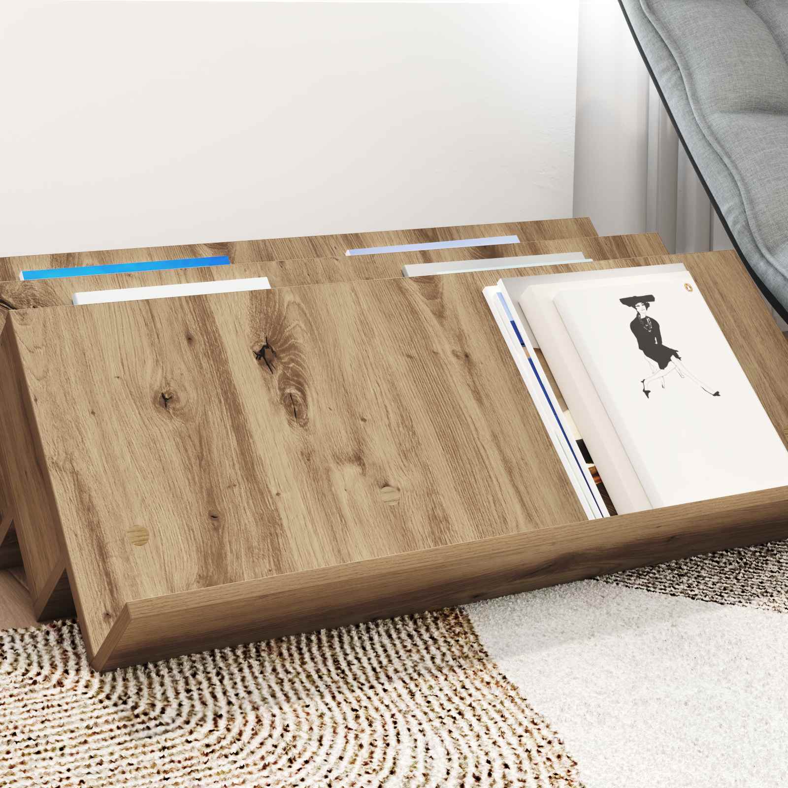 Regál Na Časopisy S Policí Artisanový Dub 90 X 53 X 28,5 Cm