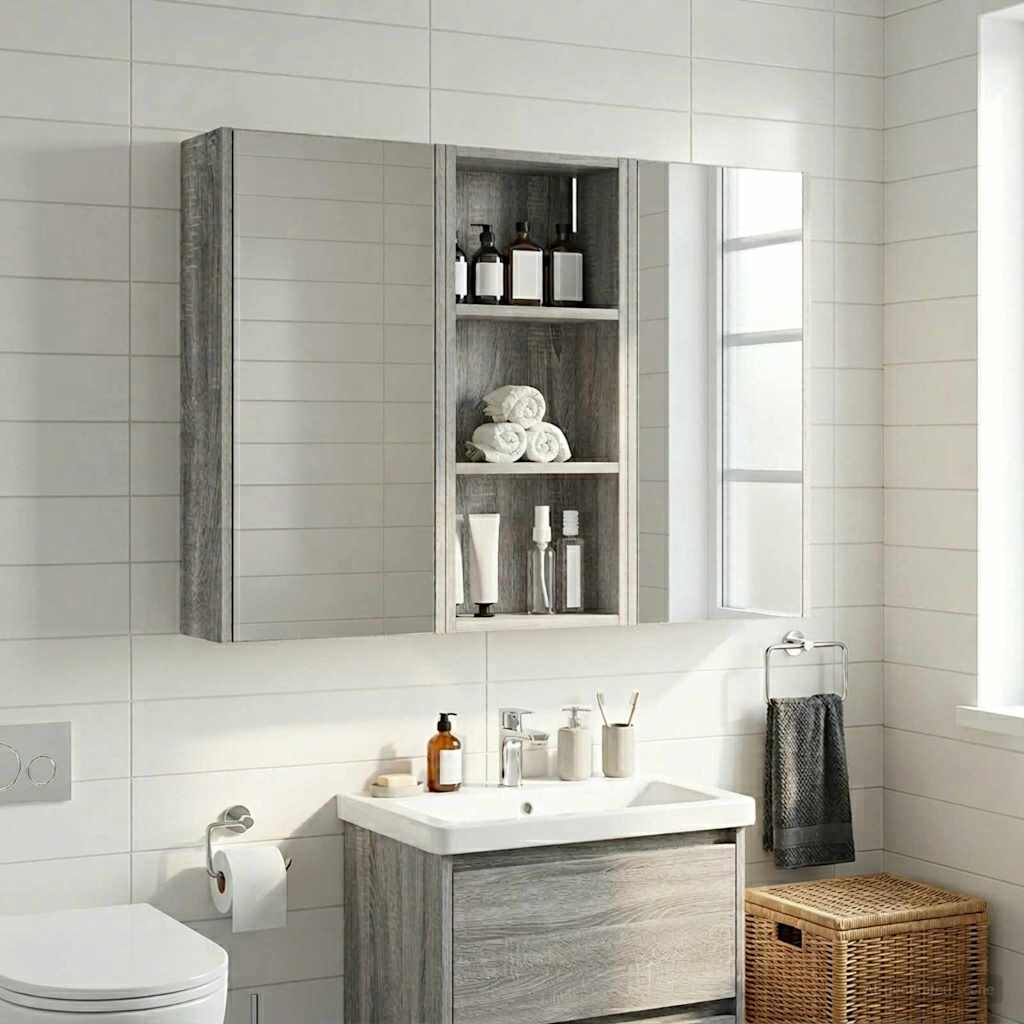 Koupelnová Nástěnná Skříňka Šedá Sonoma 30 X 14 X 70 Cm