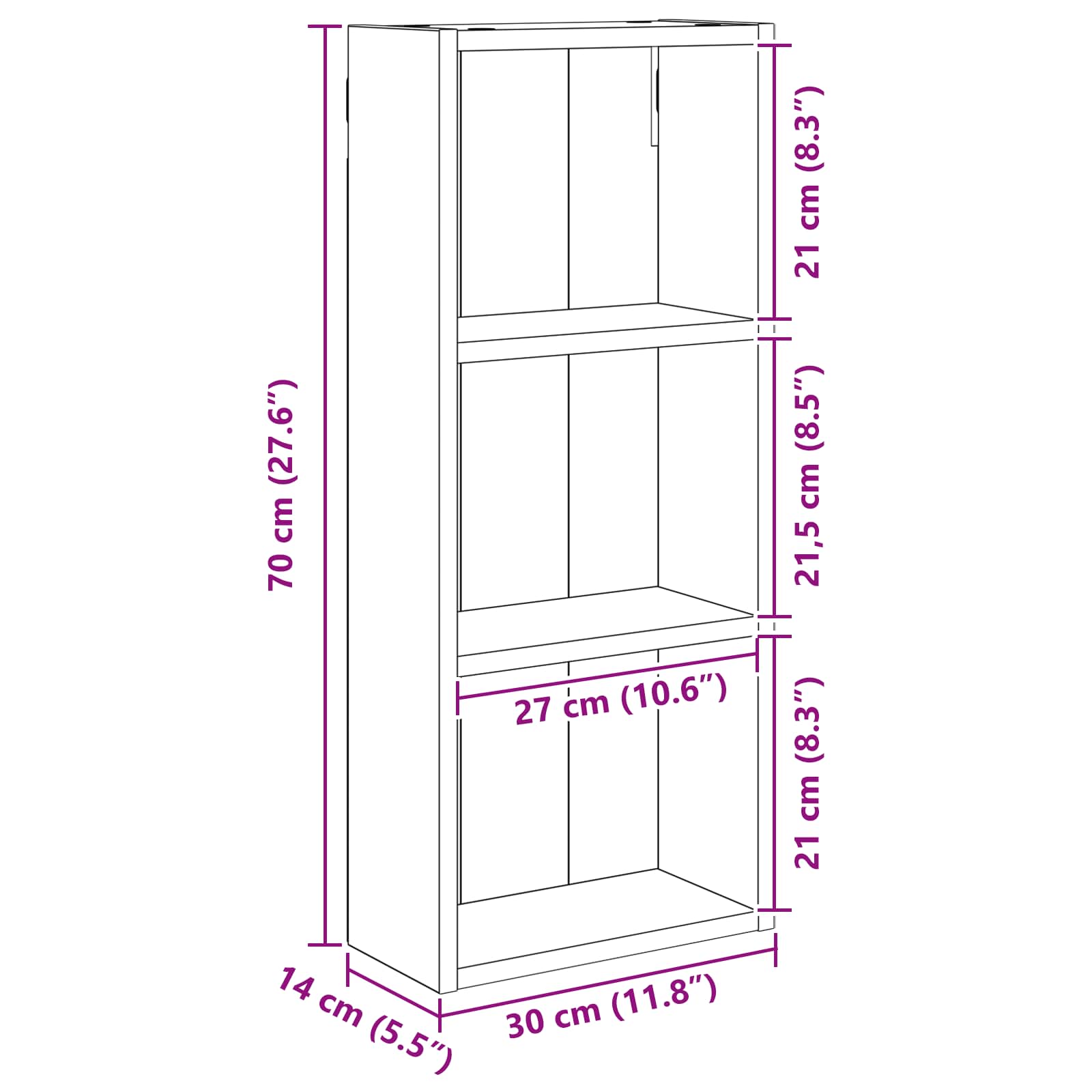 Koupelnová Nástěnná Skříňka Šedá Sonoma 30 X 14 X 70 Cm