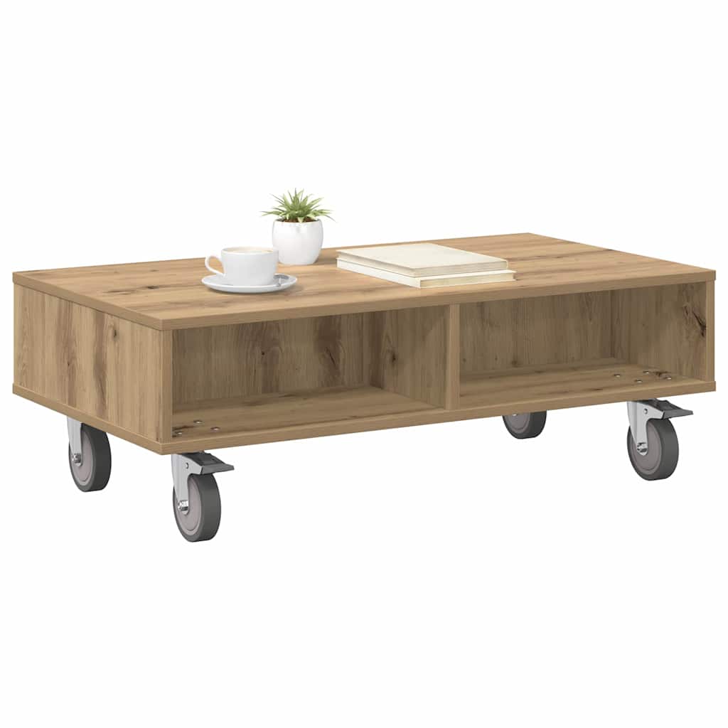 Stolek S Koly Artisanový Dub 90 X 50 X 30 Cm Kompozitní Dřevo