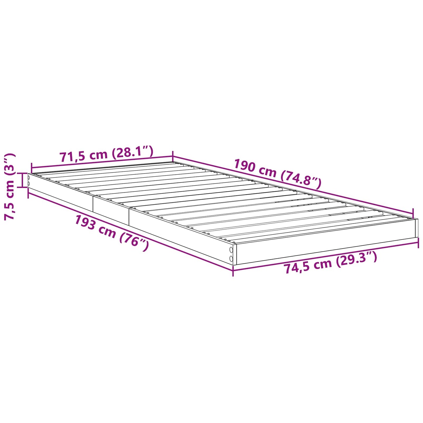 Rám Postele Černý Dub 75 X 190 Cm Kompozitní Dřevo