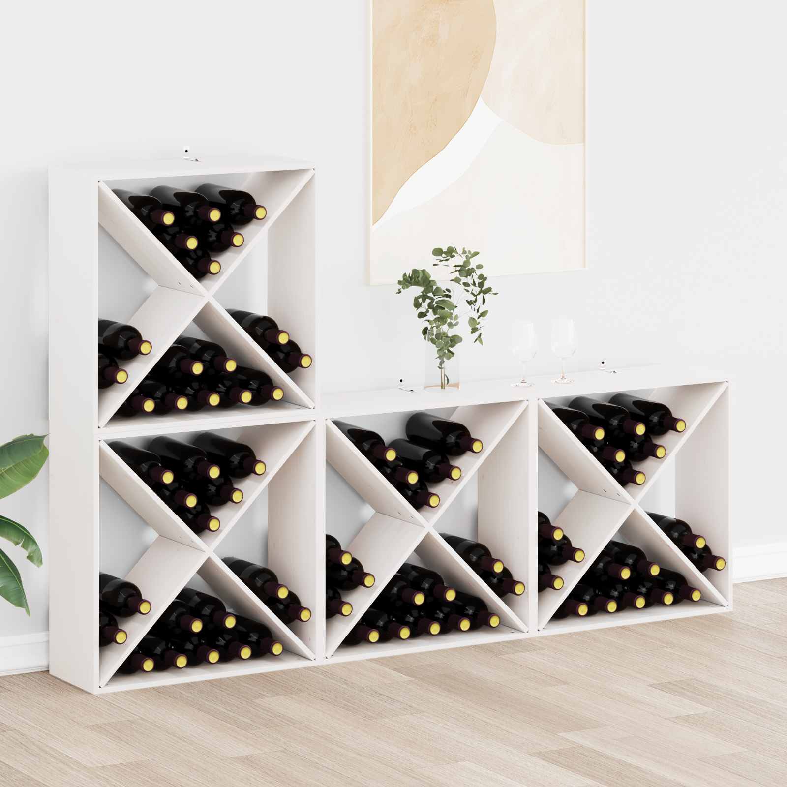Stojan Na Víno 4 Pcs Bílá 62 X 25 X 62 Cm Masivní Borové Dřevo