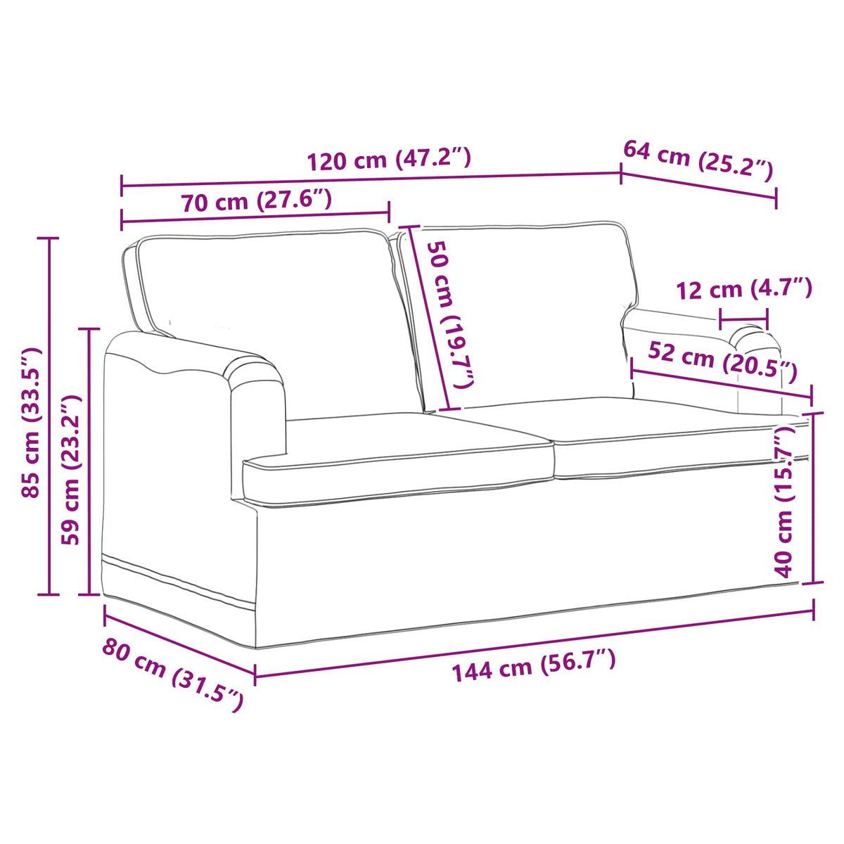Pohovka 144 X 80 X 85 Cm Textil