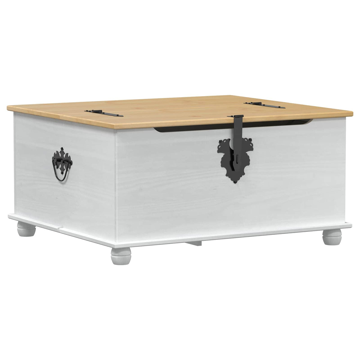 Storage Box S Policí Bílá 90 X 78 X 45 Cm Masivní Borové Dřevo