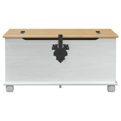 Storage Box S Policí Bílá 90 X 78 X 45 Cm Masivní Borové Dřevo