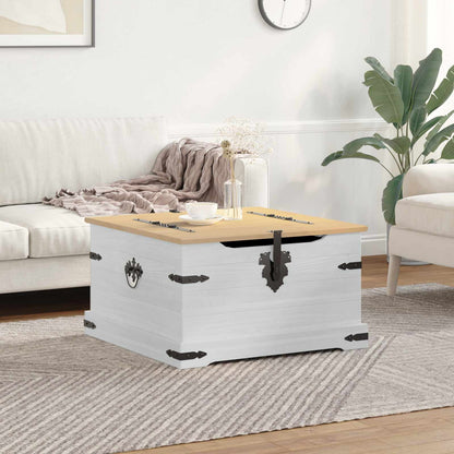 Storage Box S Policí Bílá 78 X 78 X 45 Cm Masivní Borové Dřevo