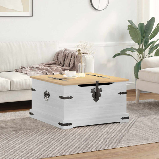Storage Box S Policí Bílá 78 X 78 X 45 Cm Masivní Borové Dřevo